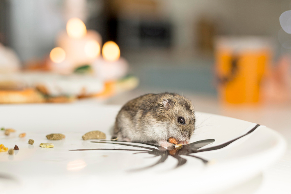 close up view of cute hamster on a plate